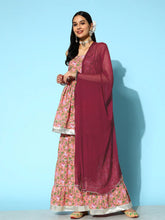 Women's Floral Printed Cotton Kurta Sharara with Dupatta